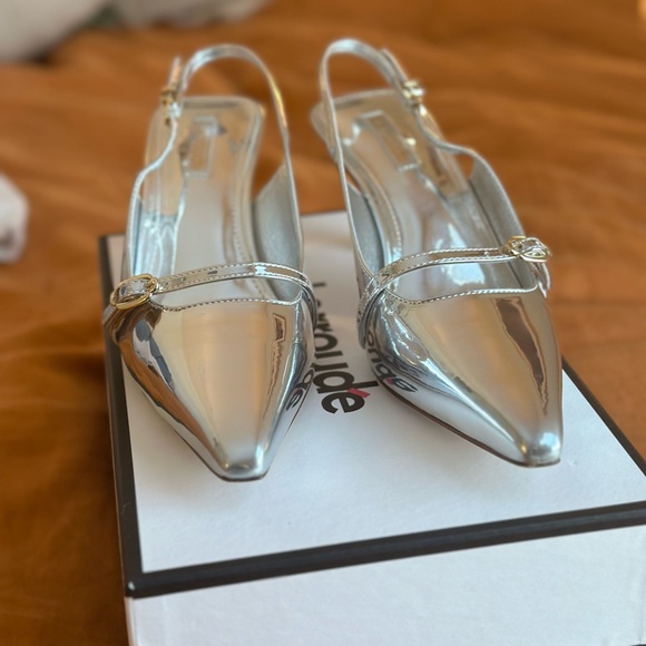 Larroude Silver Ines slingbacks (worn once) - Picture 3 of 11